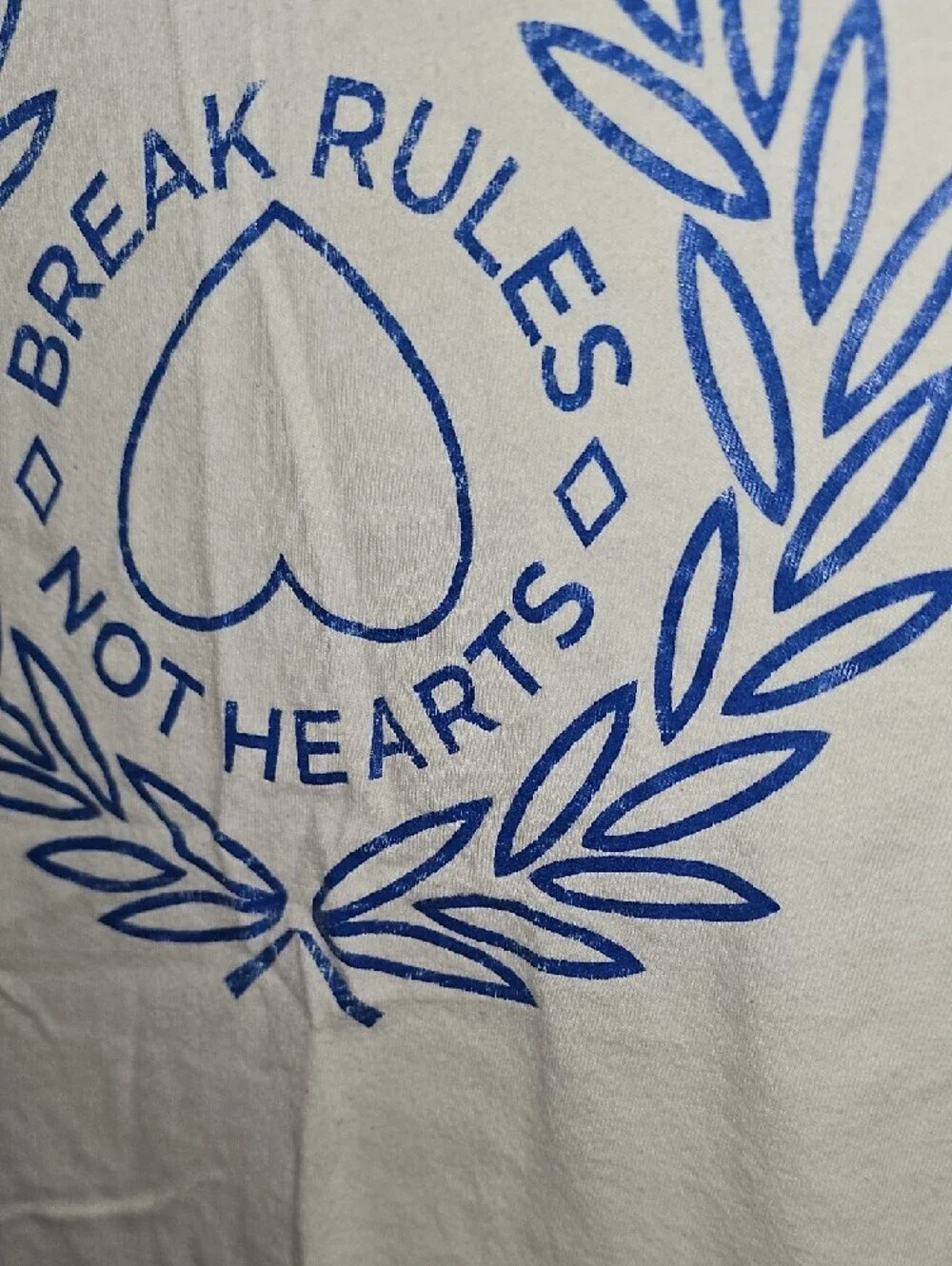 Old Navy White Tee with Blue Graphic Heart and Laurel